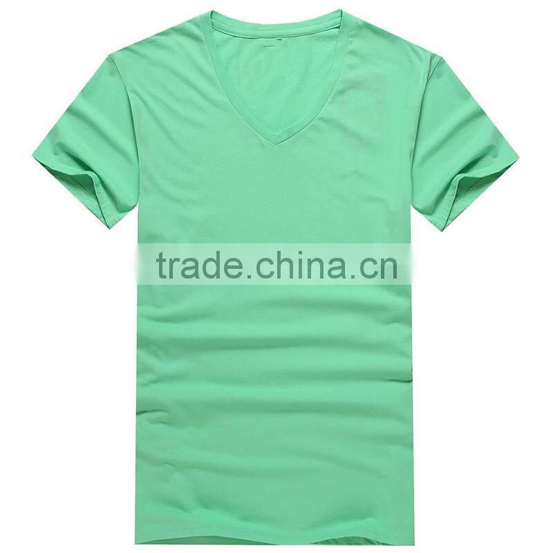 Custom plain short sleeve v-neck 100%cotton t-shirt for men