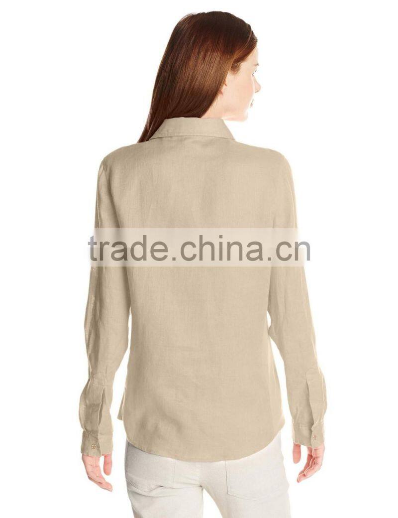 red Roll-Sleeve Top button tab two pocket flaps work shirt