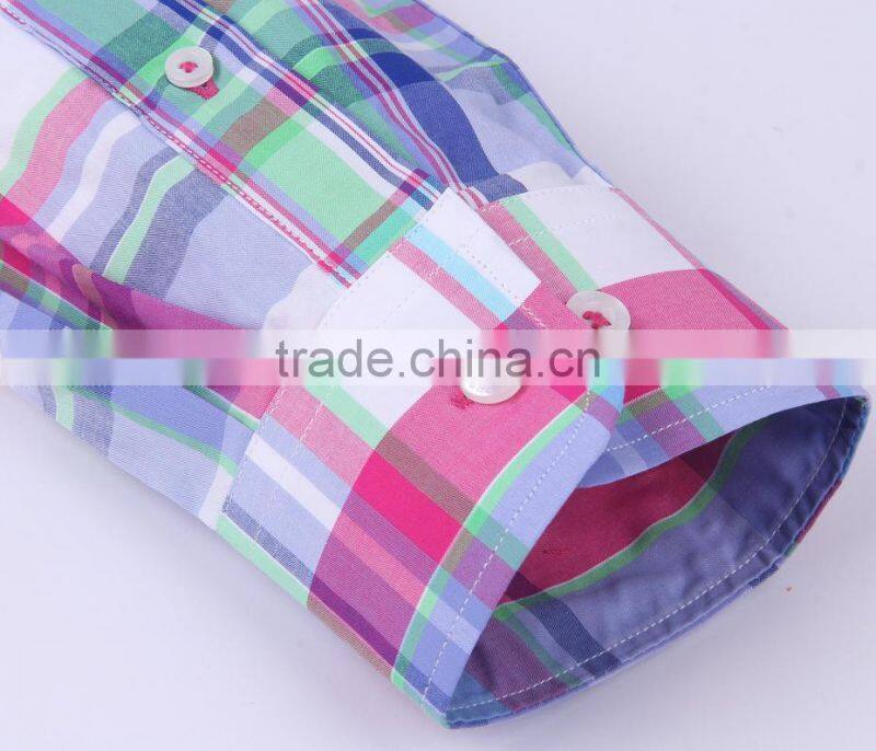 2017 latest fashion plaid long sleeve button-down collar casual shirt for men