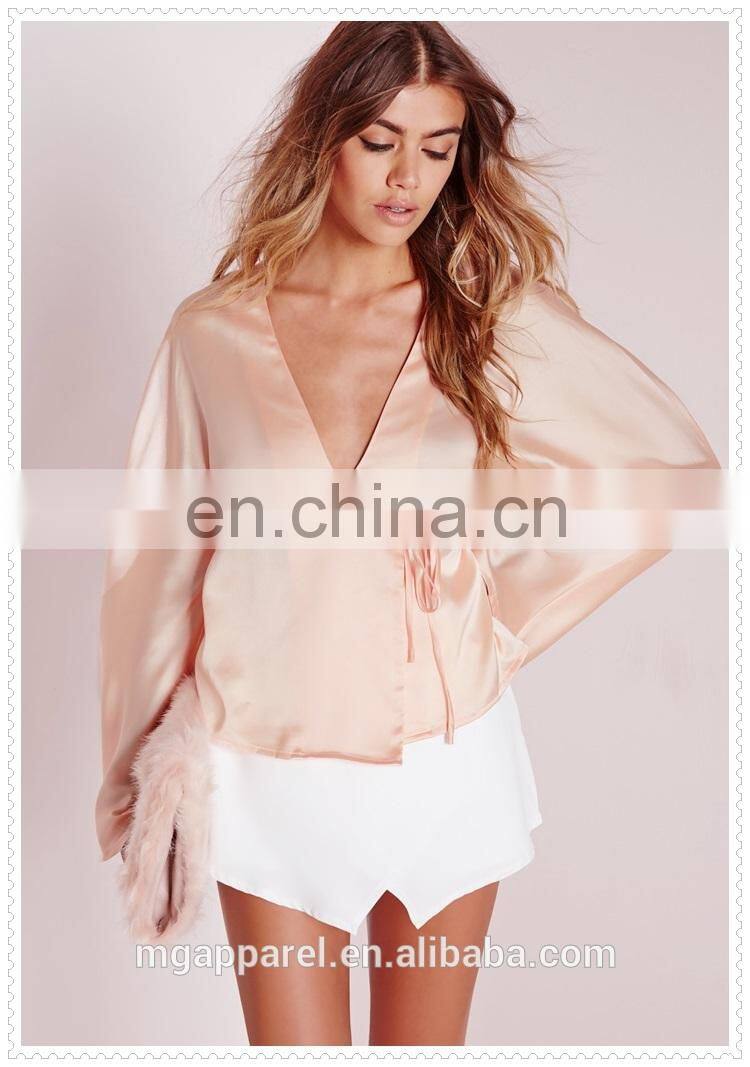 new arrival lady fancy satin blouse sexy designs wholesale