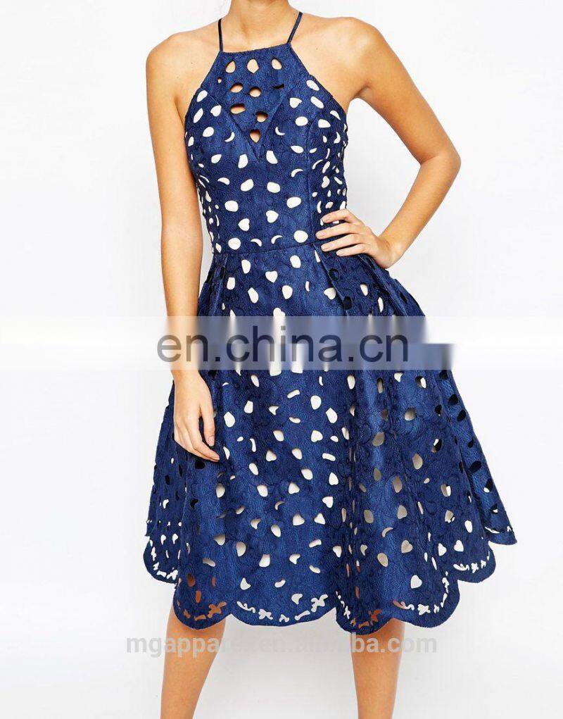 High Neck Lace Cutwork Full Short Sexy Free Prom Dress