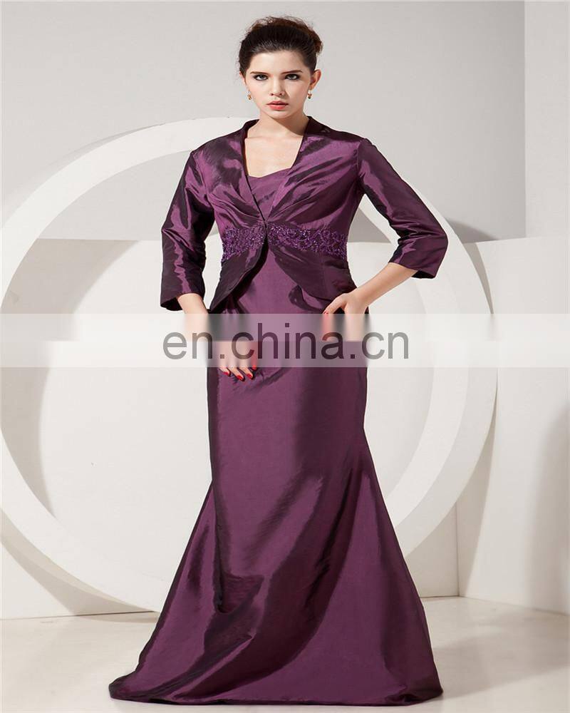 Real Sample Dark Purple Spaghetti Strap Sleeveless Evening Gowns Floor Length Mother Of The Bride Dress With Jacket