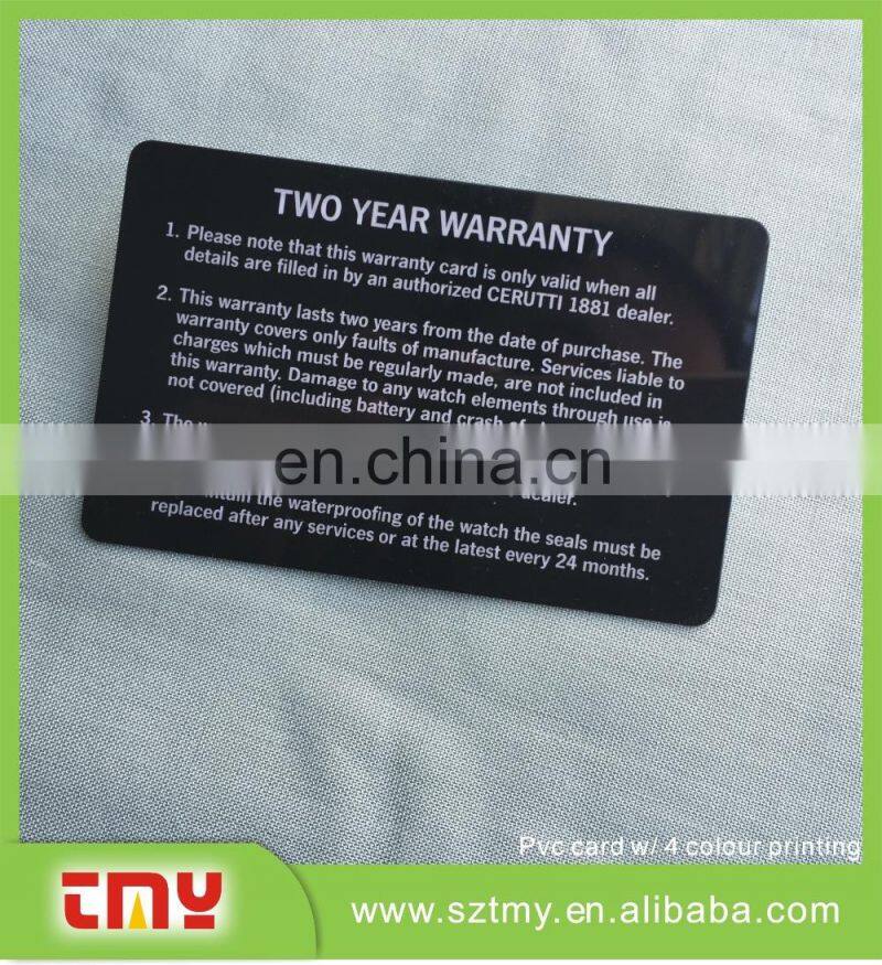 Writable Signature black Printed watch warranty certificate card