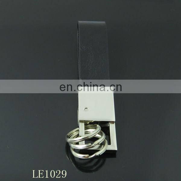 Black PU Leather Silver Metal Keychain Promotional Impressing Leather Keyring