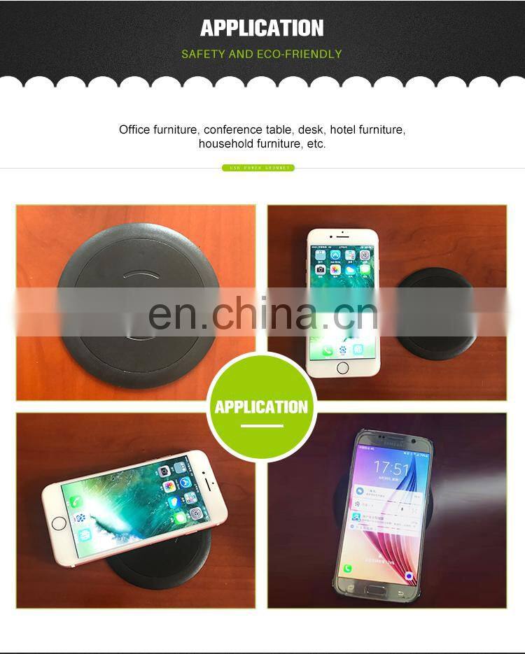 New technology black 80mm table universal wireless charger power socket for furniture