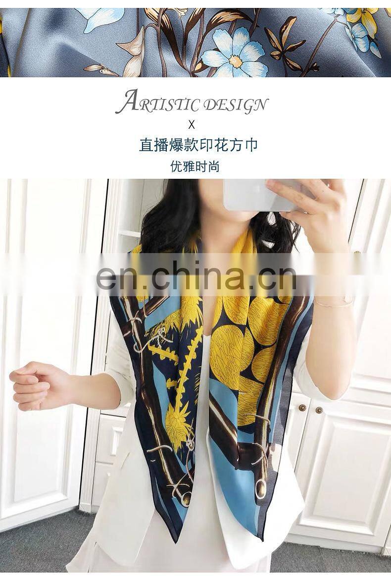 Wholesale spring and summer new artificial silk female scarf 90cm satin square silk scarf sunscreen beach towel