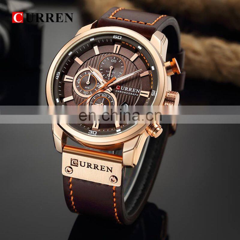 CURREN 8291 Men's Watches Quartz Movement Fashion&Casual Auto Date Leather Band Watches
