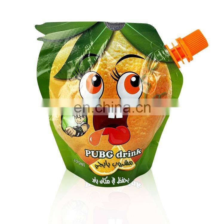 Juice packaging shaped pack 125ml custom liquid stand up spout pouches plastic food grade aluminum foil doypack