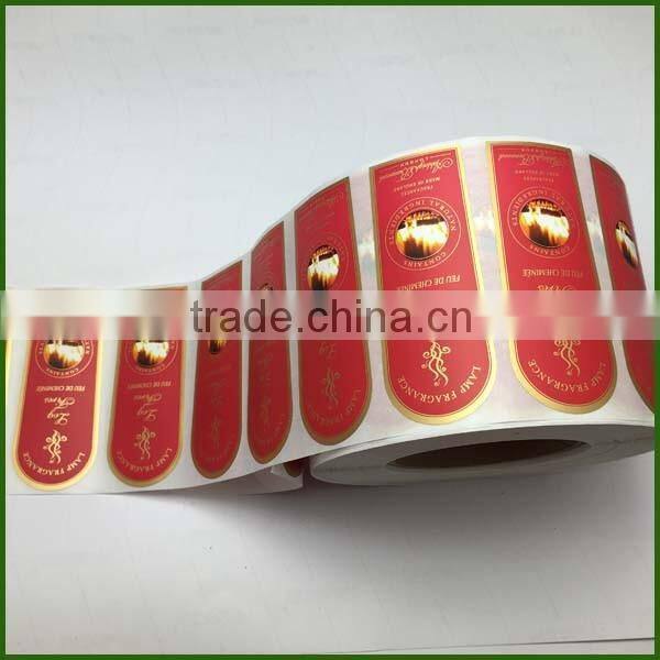 Gold Stamping Synthetic Paper Red Lamp Fragrance Stickers with Matt Lamination
