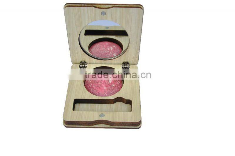Unique design Mixed- color makeup baked blush and wooden contour with mirror