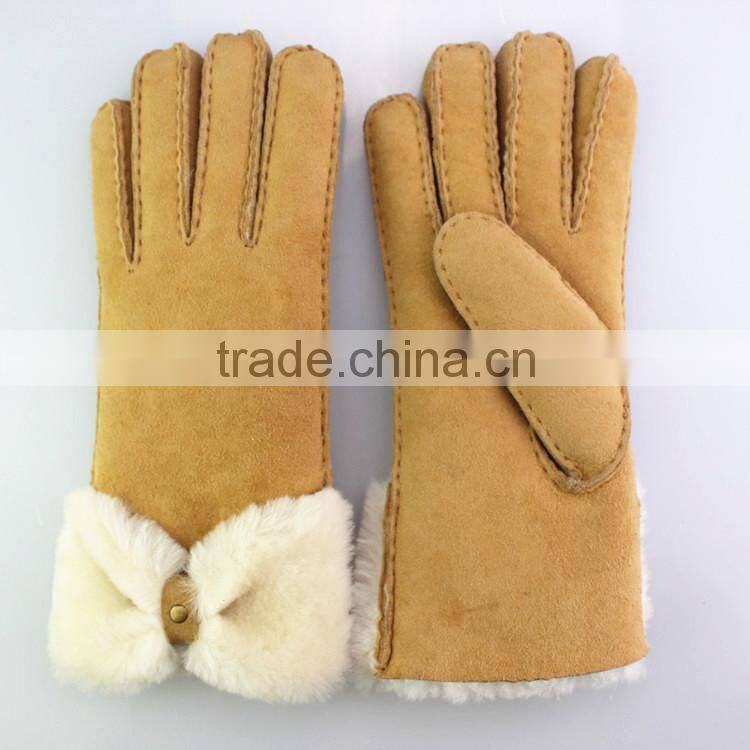 Women soft fashion double face leather gloves