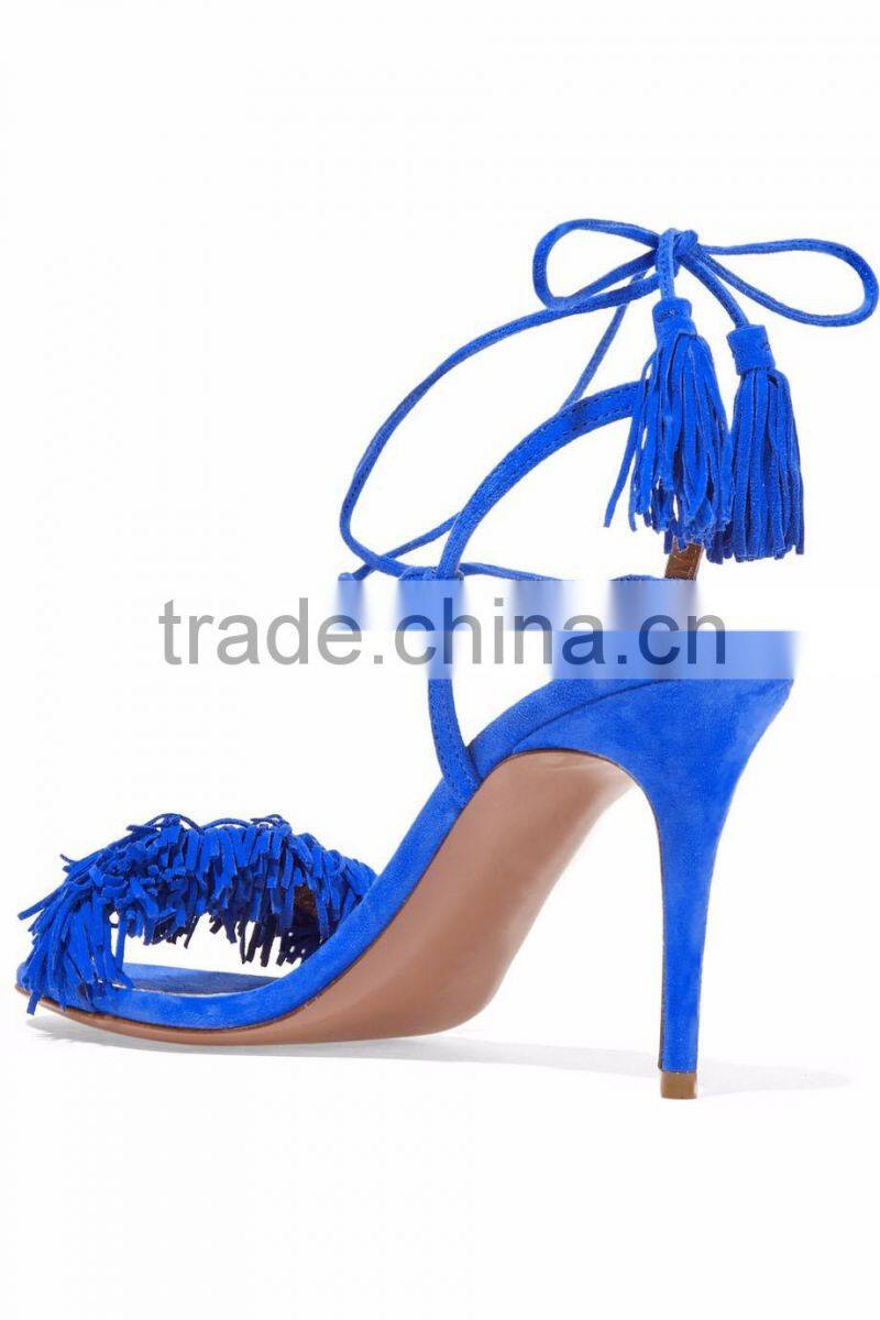 Made in China Footwear High Heel Sandals 2016 Comfortable Suede Fashion Women High Heel Peep Toe Tassel Sandals