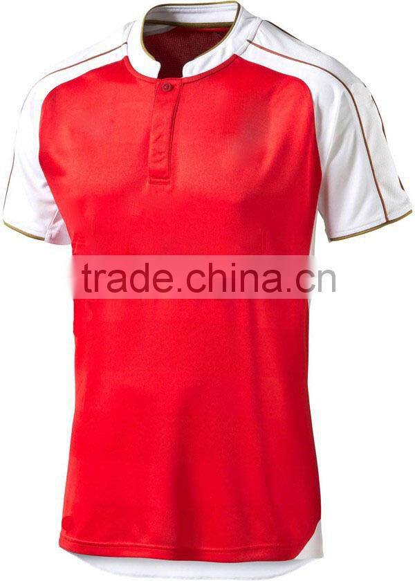 red white soccer jersey with a button