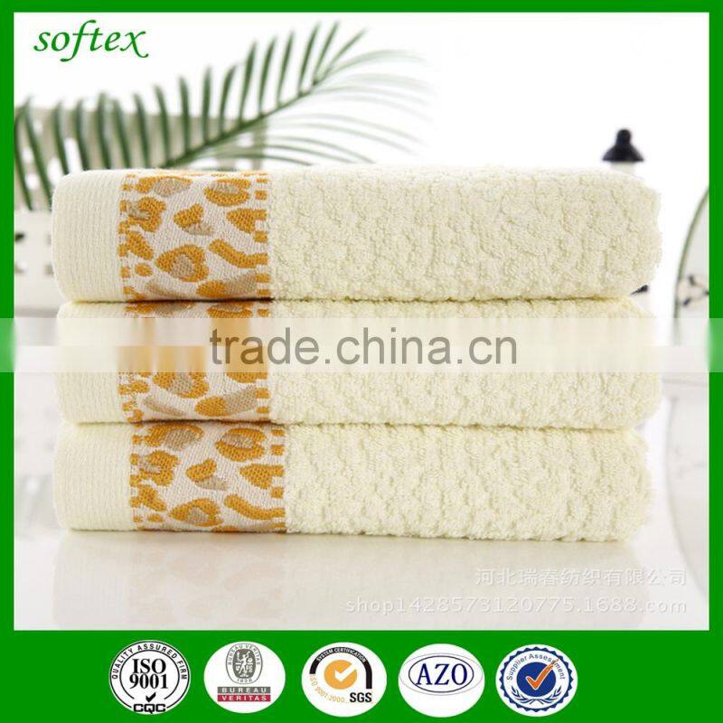 100% cotton jacquard towel,honeycomb leopard border jacquard towel