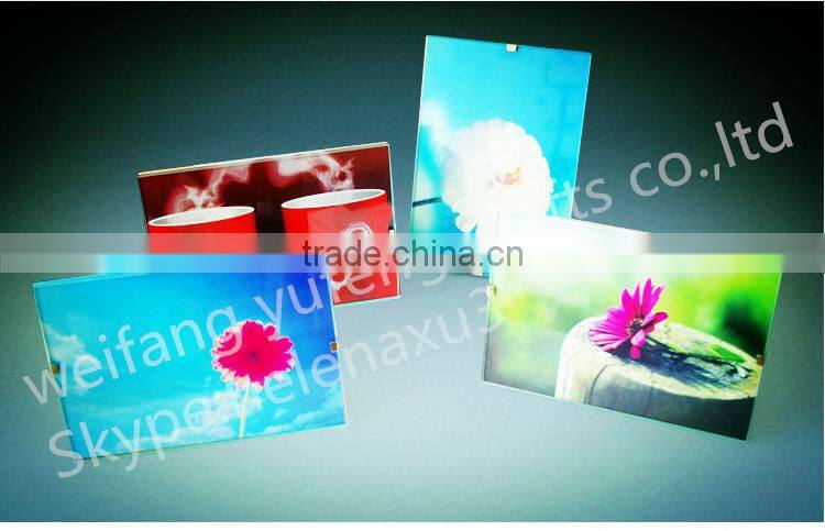 popular frameless glass clip photo frame with easel