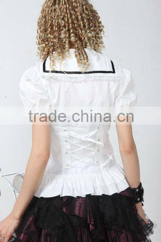 Cotton White Lace Short sleeve Cotton Lolita Blouse 81093