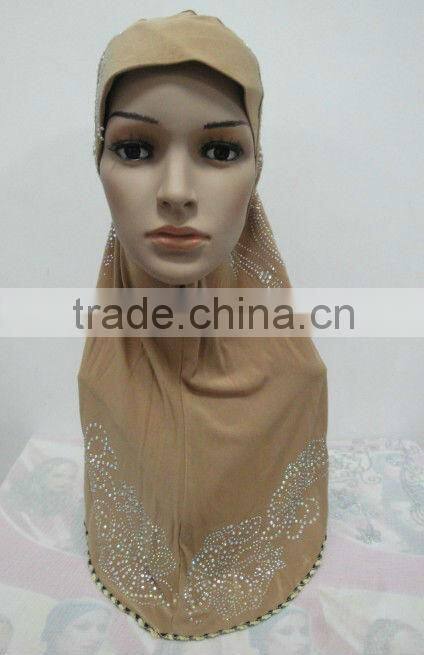 H123 new design one piece muslim hijab with rhinesones