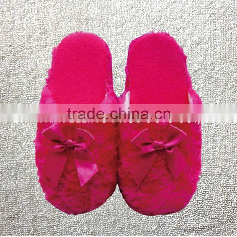 Hot-selling three-color roll plush bow women's winter home indoor slippers soft outsole cotton-padded slippers