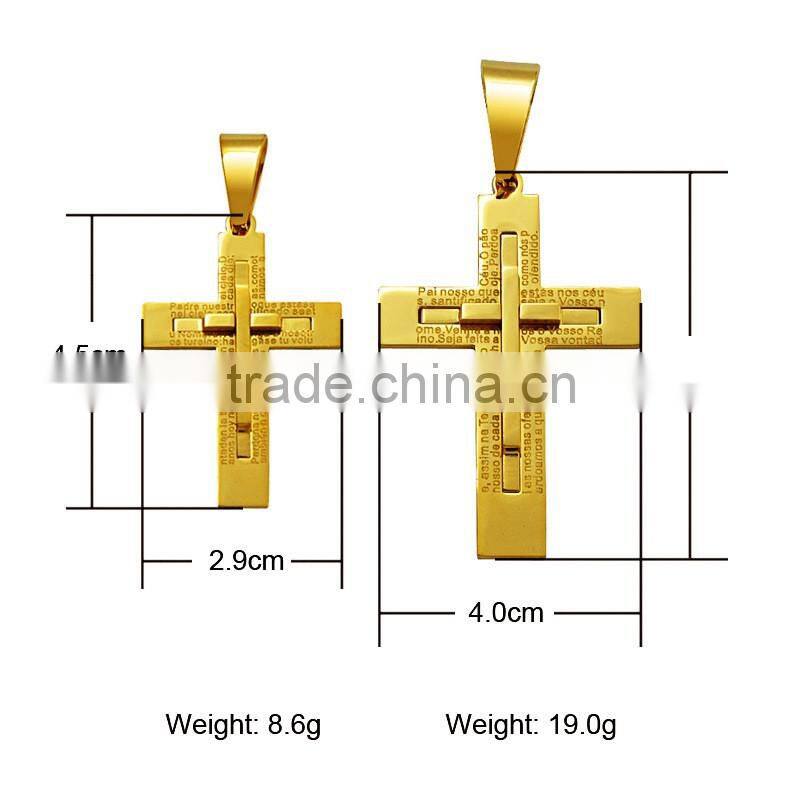 Factory wholesale double layer big and small stainless steel gold cross necklace pendant