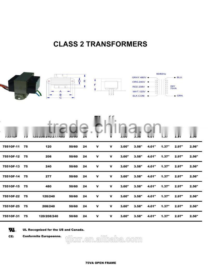 UL cul approved 5VA 24V control transformer class 2 , with 2-year product warranty and life insurance liability