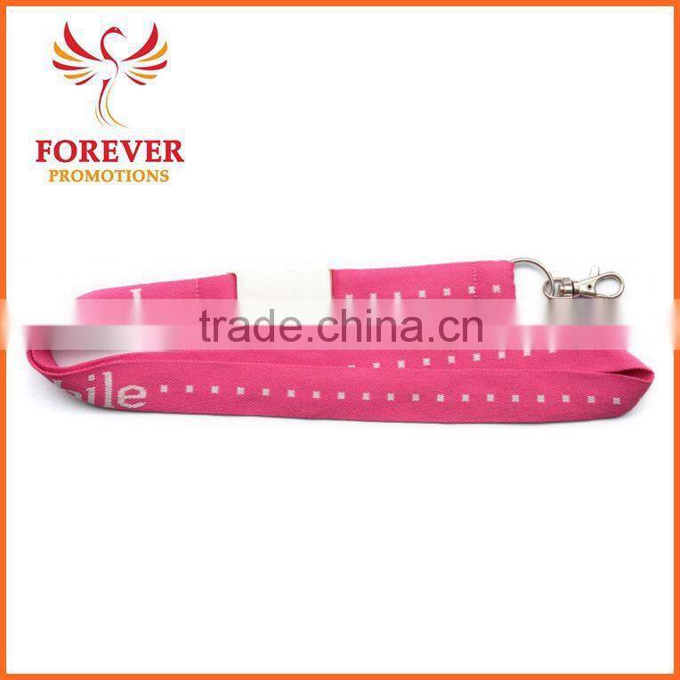 Cheap Jacquard Pink Polyester Neck Lanyard Plastic Buckle