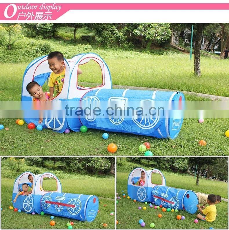 Funny kids playing cartoon train tent