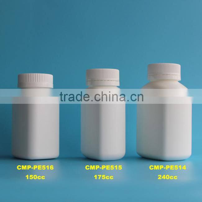 150ml Square Empty Plastic HDPE pharmaceutical pill bottle with child resistant cap