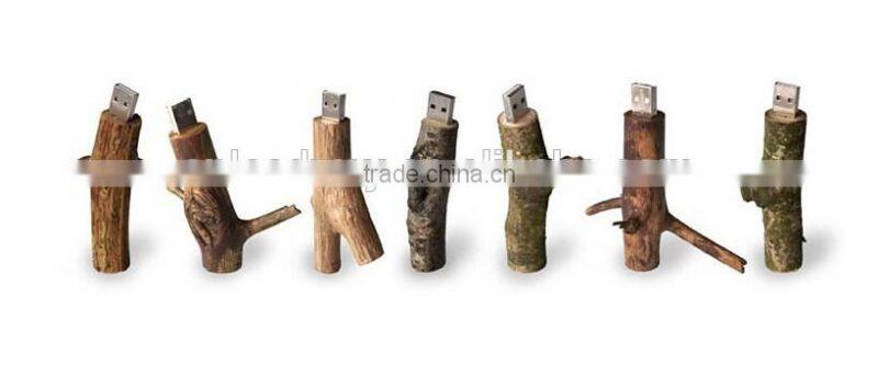 eco-friendly branch shape wood usb flash drive engraving custom logo