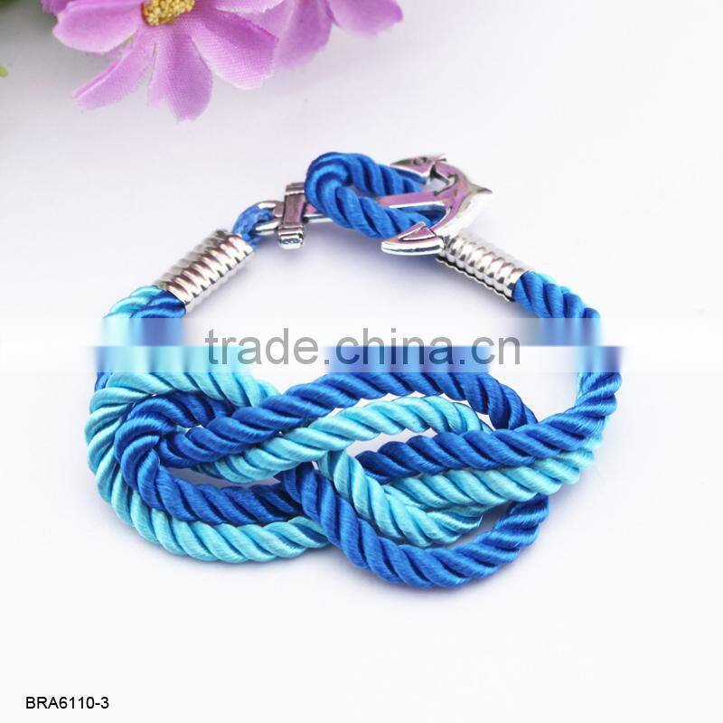 Handmade Braided Nylon Rope Bronzy Anchor Charm Bracelet For Wholesale
