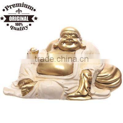 polyresin fat laughing chinese buddha with red and gold color 13cm