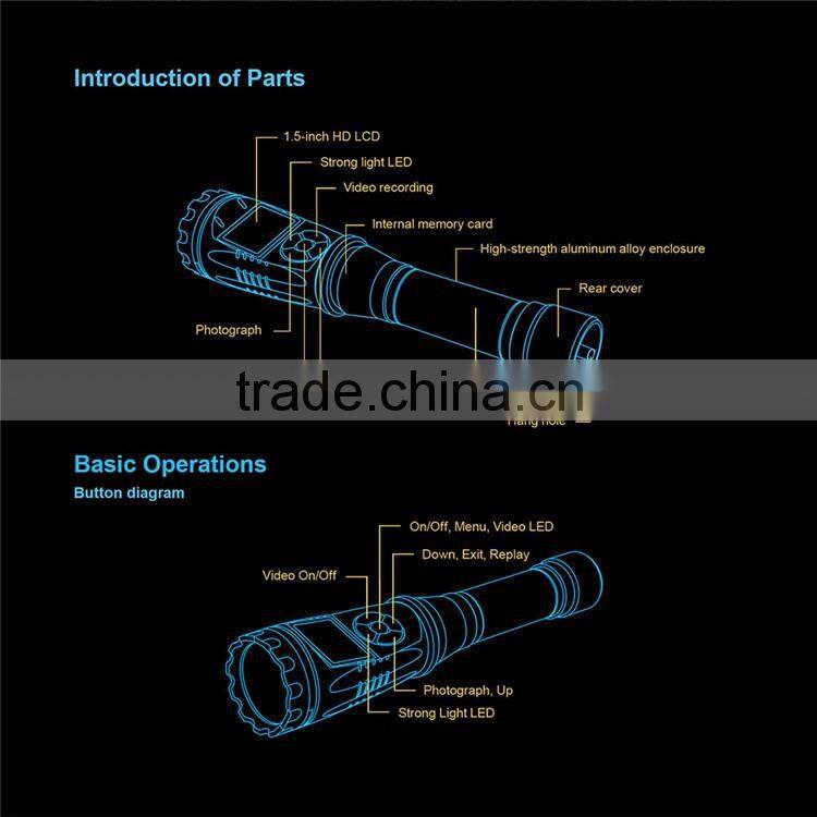 1.5" HD 1080P DVR Video Recorder Cam Camera Aluminum LED Flashlight