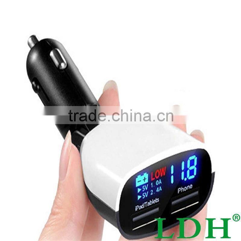 HOT Low Voltage Alarm 3.4A 12v To 5v Universal Mini USB Car Charger 2 USB Charger For Iphone 6 6 Plus 5 Ipad Smart Car Charger