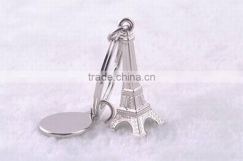 Beautiful Keychain New Design Eiffel Tower With Polished Disc Double Charms Keyring Fashion Keychain For Women