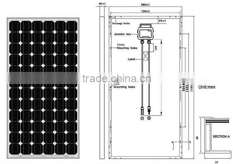 TUV IEC CE CEC ISO High efficiency 24V 190Wp PV Mono solar module