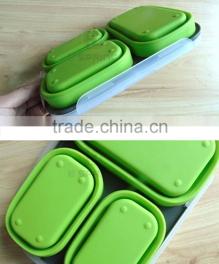 3 compartment Portable Collapsible Silicone Food Storage Container with Lid