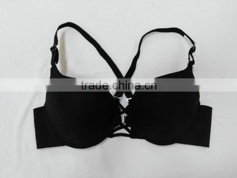 Supplex Fabric Sexy Women Lingerie Balck Braided Strap Front Closure Bra