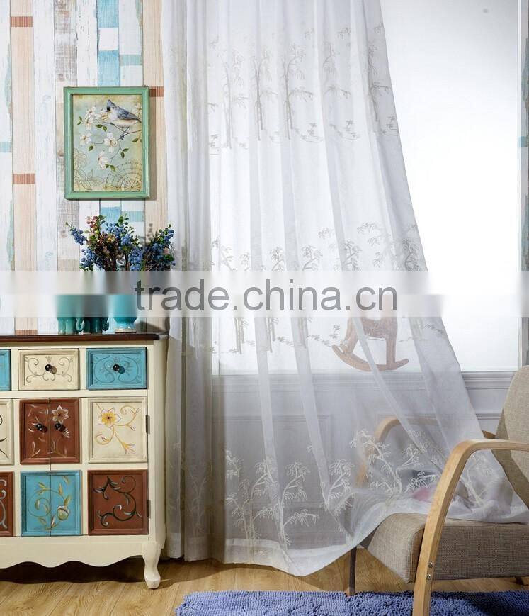Chinese style 100% polyester embroidered with bamboo sheer fabric
