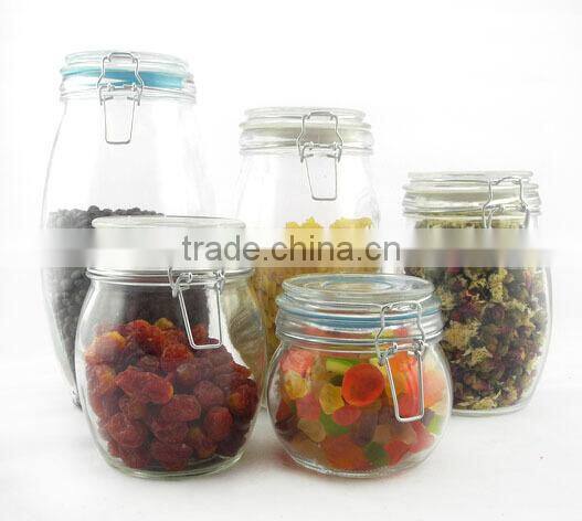 Food grade glass airtight jars with clamp lid