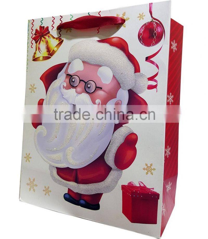 glittered paper shopping bag with Santa printing