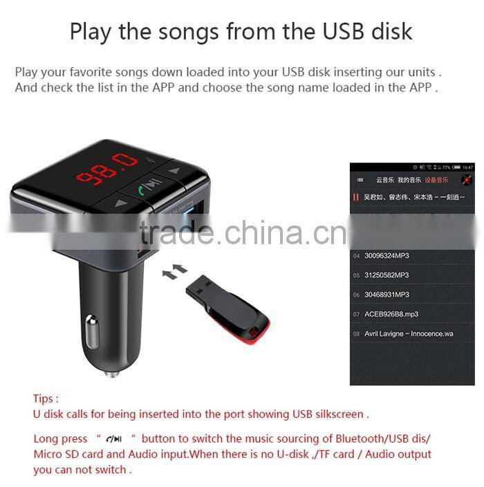 BC12 Dual USB Car Charger Bluetooth FM Transmitter Kit with APP Function, Support LCD Display / TF Card Music Play / Hands-free