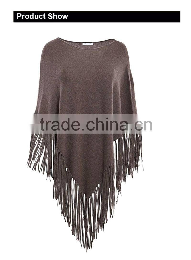 16FZCP11 cashmere poncho with real goat leather tassel