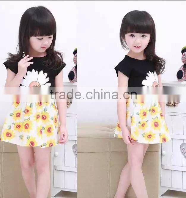 Girls new sets cotton chrysanthemum T-shirts+ skirt two-pieces