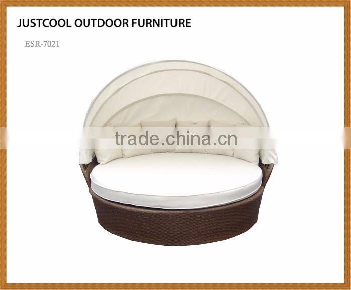 Outdoor Sun Lounger Canopy Wicker Rattan Day Bed