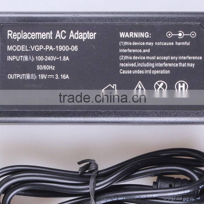 Notebook AC Charger 60W Power Charger AC DC 19V 3.16A Computer Adapter