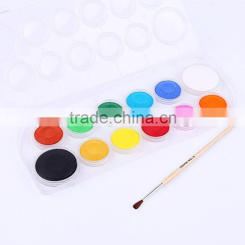 High quality 12pcs solid powder water color cake airbrush paint for kids,tempera kids paint powder watercolor in plastic box