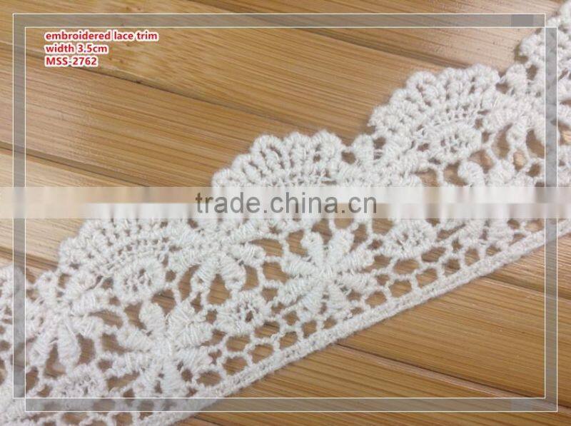 100% cotton nature color embroidered lady suit lace trimming