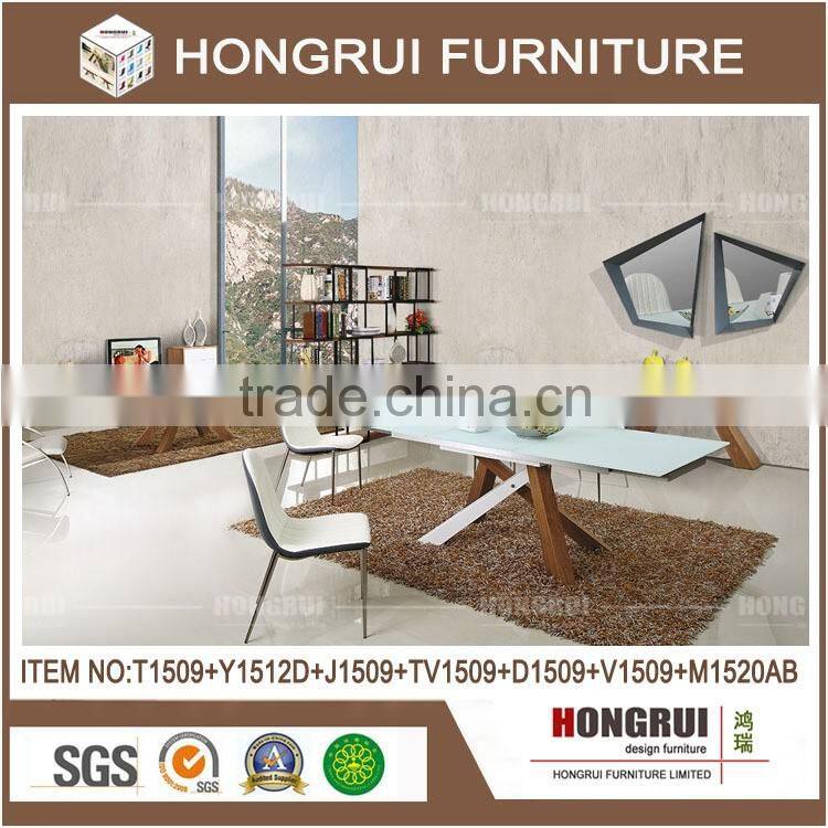 new model luxury dining table / dining room tables and chairs /mdf with walnut veneer top dining table set