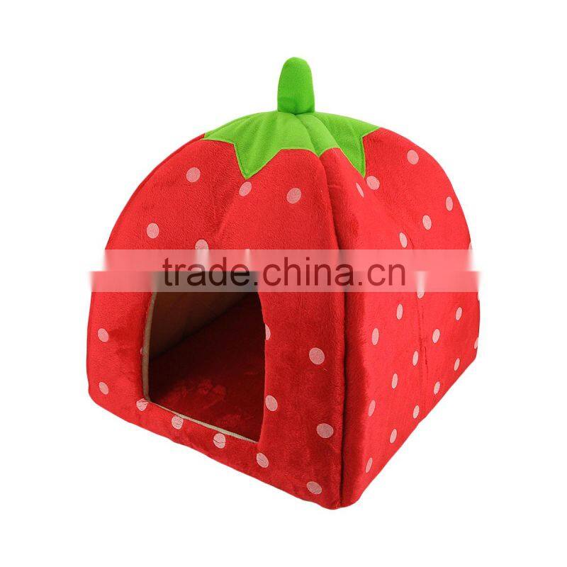 New Arrival Foldable Strawberry Shape Sponge Pet House dog Bed Cute Pink L