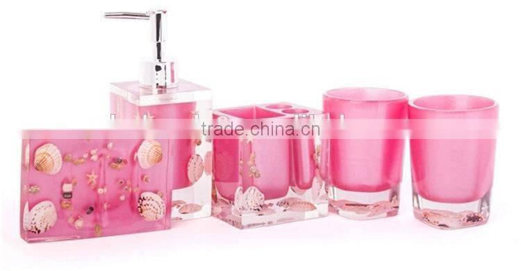 2015 Ocean Series shell Design Resin Bathroom Accessories Set , bathroom accessory set