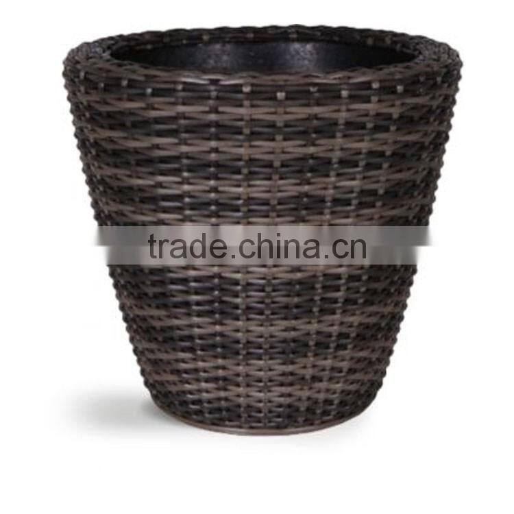 S&D Classic round shaped outdoor decorative garden coffee shop flower pots rattan wicker ceramic planters set of 3